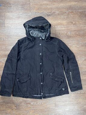 Noble Outfitters Equestrian Stable Ready Canvas Jacket Black Faux Fur Hood | XL